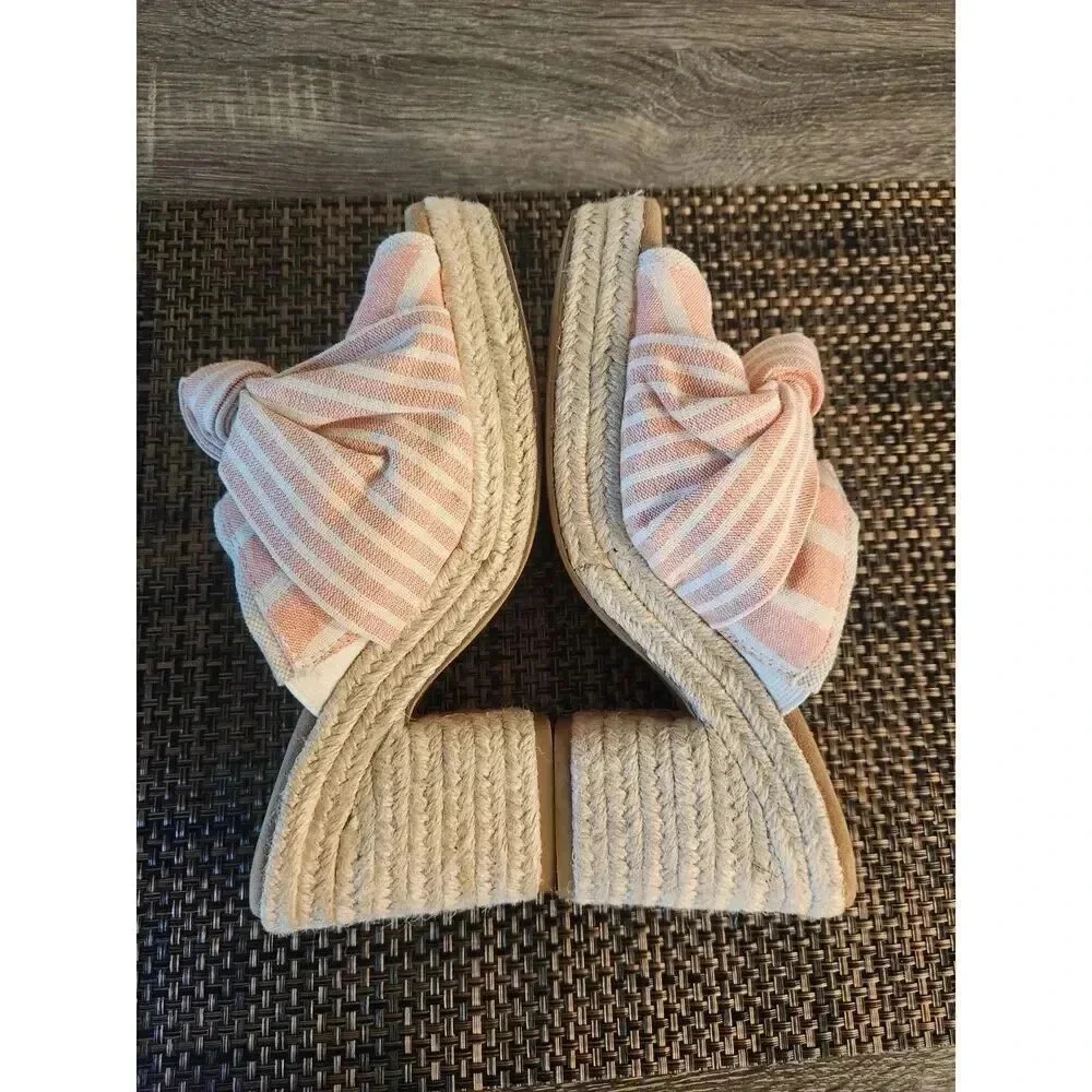 NWOT TOMS Junie Espadrille Cabana Coral Stripe Bow Mules